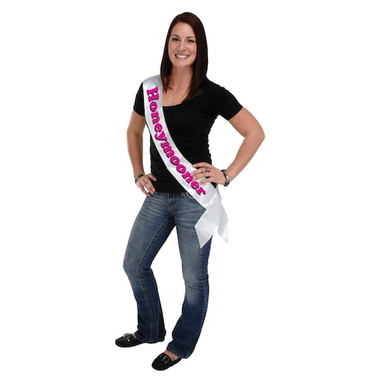 Beistle 33" x 4" White & Pink Honeymooner Satin Sash